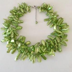 Ross Simons Two Row Celery Green Biwa Pearl Necklace with Sterling Silve…